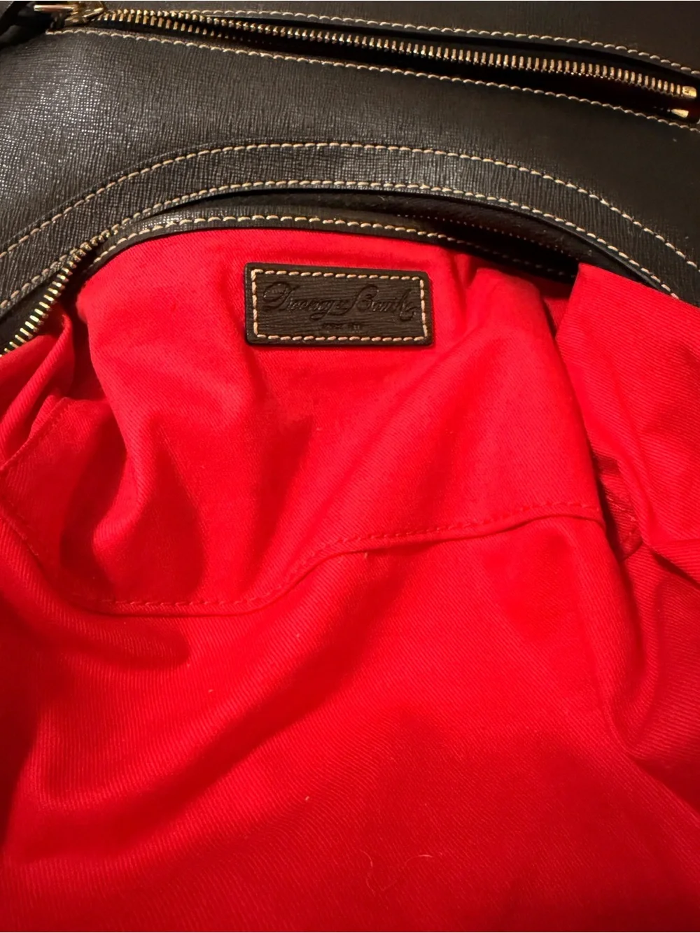 Dooney & Bourke Black Leather Shoulder Bag with Multicolor Logo Wallet